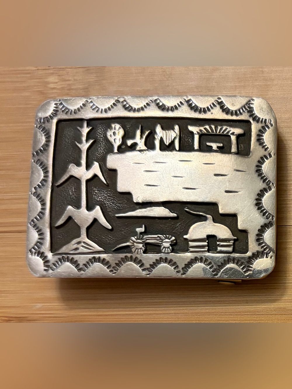 Vintage Navajo AC Henry Sterling Silver Belt Buckle
